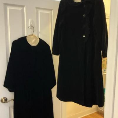 Pair Of Black Velvet Vintage Womens Winter Coats