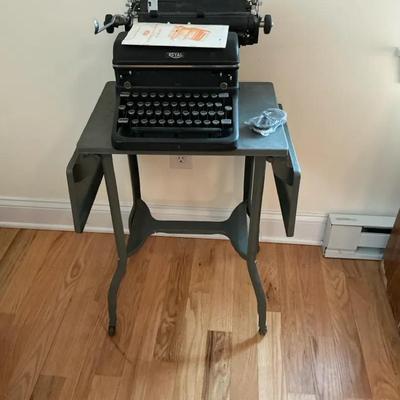 Vintage Typewriter With Metal Drop Leaf Table