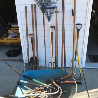 Large Garden Tool Lot Including Wheelbarrow