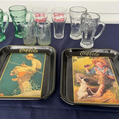 Lot Of Coca Cola Glasses And Trays 
