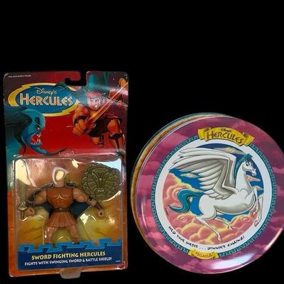 Disney’s Hercules Lot! Figure, 1997 McDonald’s Plastic Plates & Hercules Themed Package Sweet Tarts