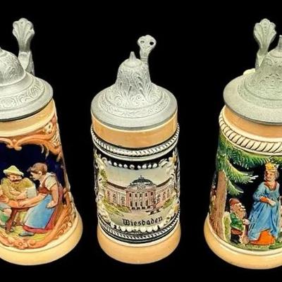 3 Mini Decorative German Beer Steins 