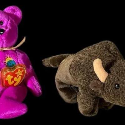 Beanie Baby Teddy Bear & Buffalo