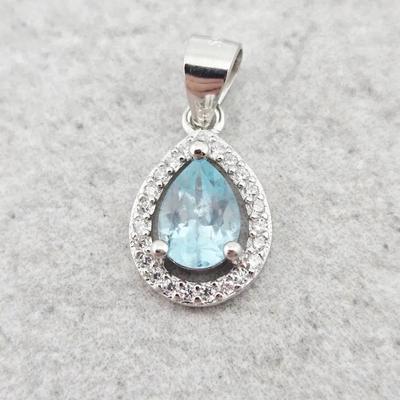 .75ct Pear Cut Natural Unheated Apatite Sterling Silver Pendant 