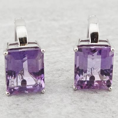8.4ctw Natural Unheated Amethyst Sterling Silver Earrings 