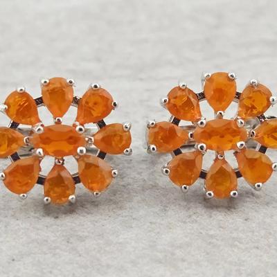 Natural Orange Opal Cluster Sterling Silver Earrings 
