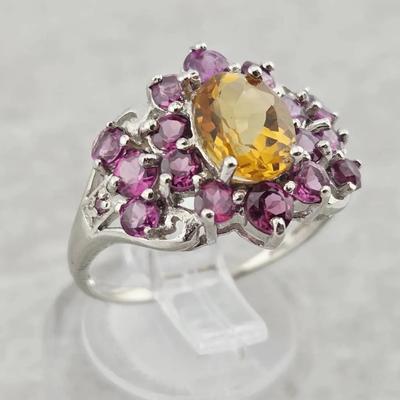 1.25ct Natural Unheated Citrine & Rhodolite Garnet Sterling Silver Ring 