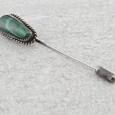 Vtg Malachite Sterling Silver Southwest Pin
