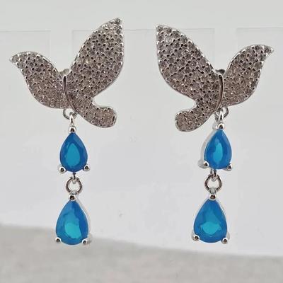 Natural Pear Cut Blue Opal Sterling Silver Dove Earrings 
