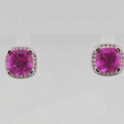3.6ctw Natural Cushion Cut Pink Topaz Sterling Silver Stud Earrings 