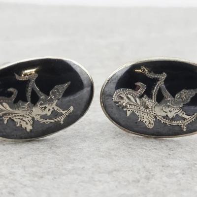 Vtg Siam Sterling Silver Clip On Earrings 