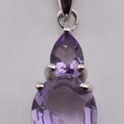 2.2 TCW Oval & Pear Amethyst Natural Unheated Sterling Silver Pendant - VVS to IF