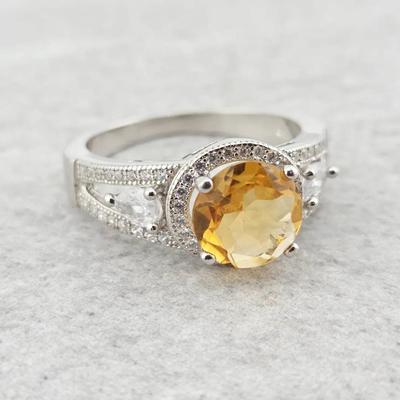 1.75ct Natural Unheated Round Citrine Sterling Silver Ring 
