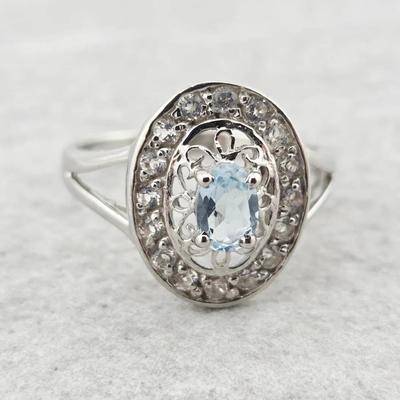 .5ct Natural Blue Topaz & White Topaz Sterling Silver Ring 