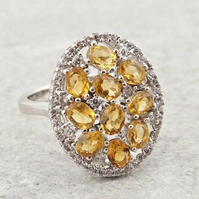 Natural Unheated Citrine Sterling Silver Cluster Ring