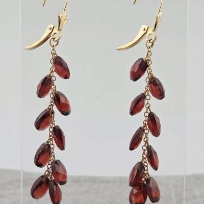 14k Yellow Gold Briolette Garnet Dangle Earrings