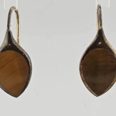 Tigers Eye Gold Vermeil Sterling Silver Hook Earrings 