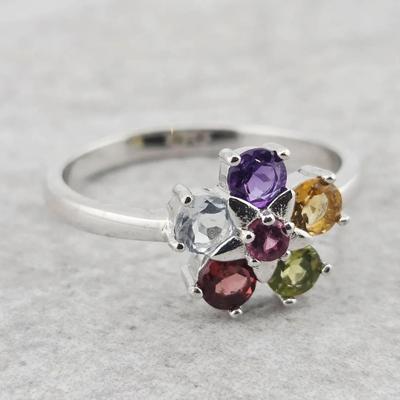 Natural Unheated Multicolor Gem Sterling Silver Ring 