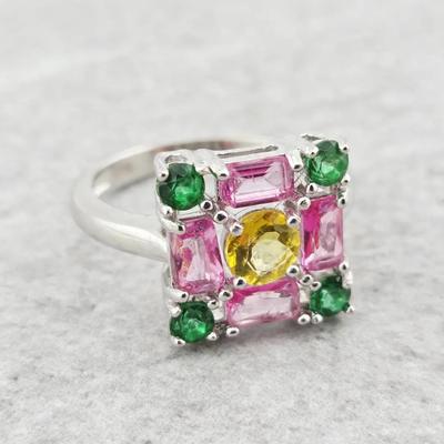 Natural Yellow, Green, & Pink Topaz Sterling Silver Ring 