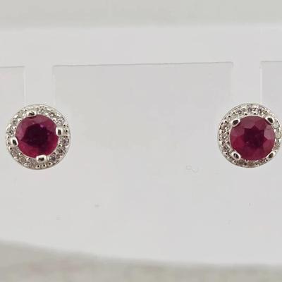 1.1ctw Natural Heated Ruby Sterling Silver Stud Earrings 
