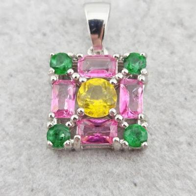 Natural Pink, Green, & Yellow Topaz Sterling Silver Pendant 