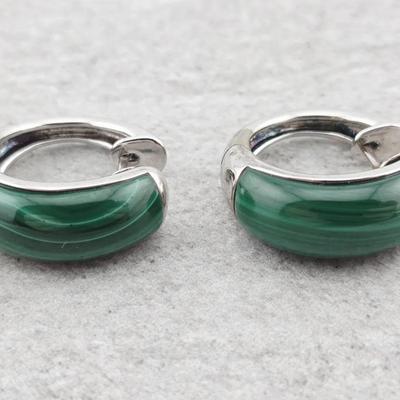 Sterling Silver Malachite Hoop Earrings 