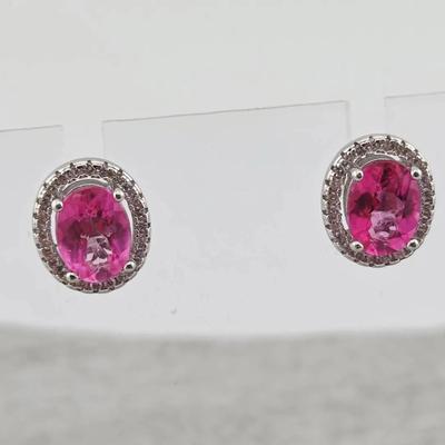 3.2ctw Natural Oval Cut Pink Topaz Sterling Silver Earrings 