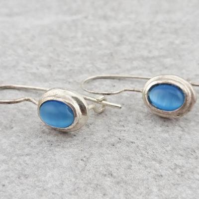 Sterling Silver Blue Glass Hook Earrings 