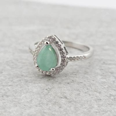 1ct Natural Unheated Emerald Pear Cut Sterling Silver Ring