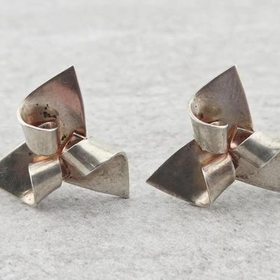 Vtg Sterling Silver Modernist Screw Back Earrings 