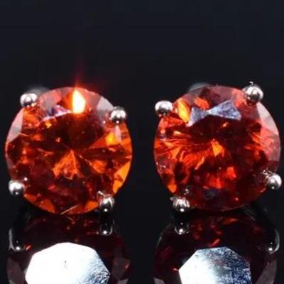 5mm Orange Sterling Silver Stud Earrings