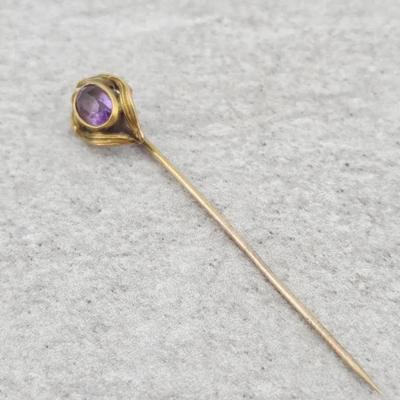 Antique 14k Yellow Gold Amethyst Stick Pin