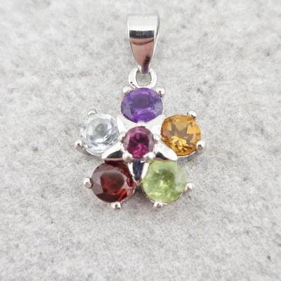 Natural Unheated Multicolor Gem Sterling Silver Pendant 
