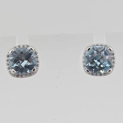 5.6ctw Natural Sky Blue Topaz Sterling Silver Stud Earrings 