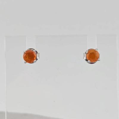 Natural Orange Opal Sterling Silver Stud Earrings 