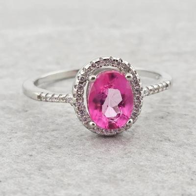 1.6ct Natural Pink Oval Topaz Sterling Silver Ring 