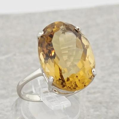 16ct Natural Unheated Oval Cut Citrine Sterling Silver Ring 