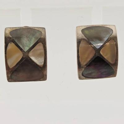 Vtg Sterling Silver Abalone Post Earrings 