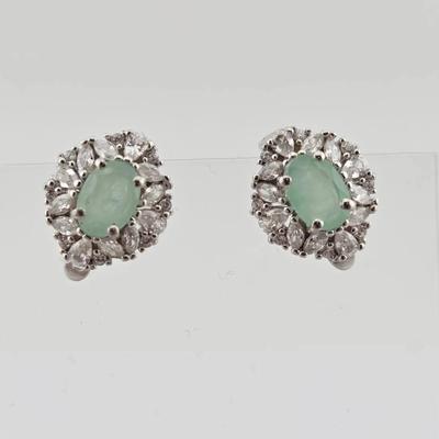 1.7ctw Natural Unheated Oval Cut Emerald Sterling Silver Earrings 