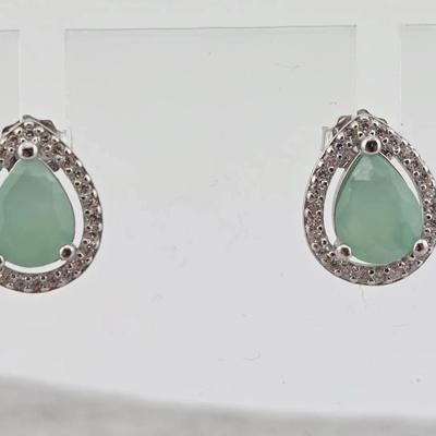 2ctw Natural Unheated Pear Cut Emerald Stud Earrings 