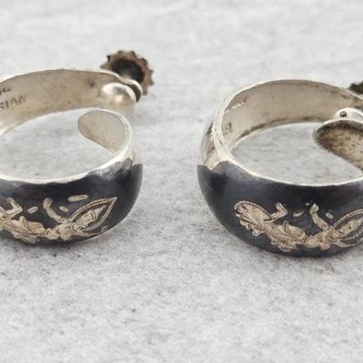 Vtg Sterling Silver Siam Screw Back Earrings 