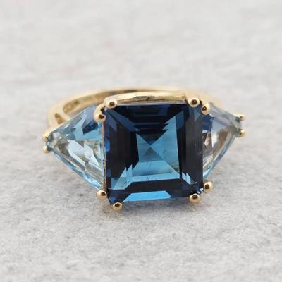 10k Gold 7.2ctw Natural London Blue And Swiss Blue Topaz Ring