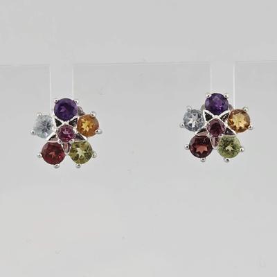 Natural Unheated Multicolor Gem Sterling Silver Stud Earrings 