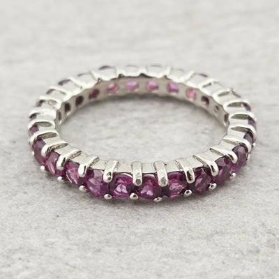 Natural Unheated Rhodolite Garnet Eternity Band Sterling Silver Ring 