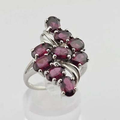 4.95ctw Natural Unheated Rhodolite Garnet Sterling Silver Cluster Ring