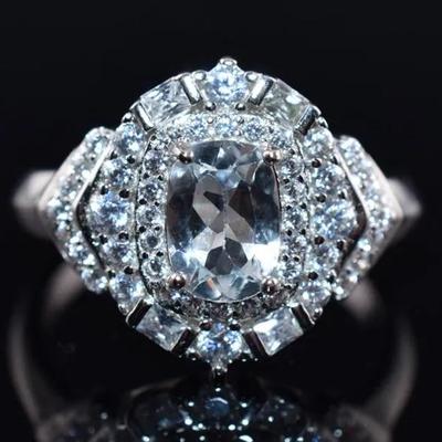 Aquamarine Natural Unheated Sterling Silver Ring - VVS to IF