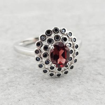 1ct Natural Unheated Oval Cut Garnet & Spinel Sterling Silver Ring
