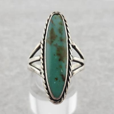 Vtg Signed Sterling Silver Navajo Turquoise Ring 
