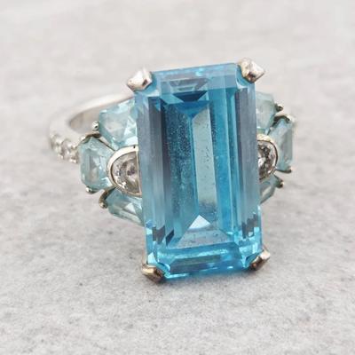 Sterling Silver Large Blue CZ Statement Ring