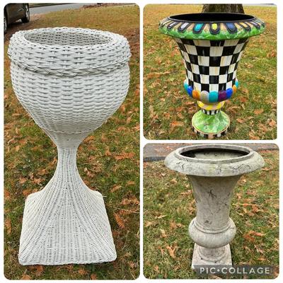 Wicker, Resin, & MacKenzie-Childs Style Plastic Pedestal Planters